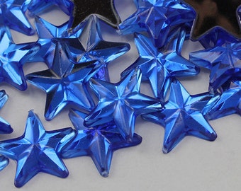 Blue Sapphire Star Rhinestones Embelishments Flat Back Acrylic Plastic Gems for Jewelry, Crafts, Costumes, Invitations,  Cosplay - 4 Sizes