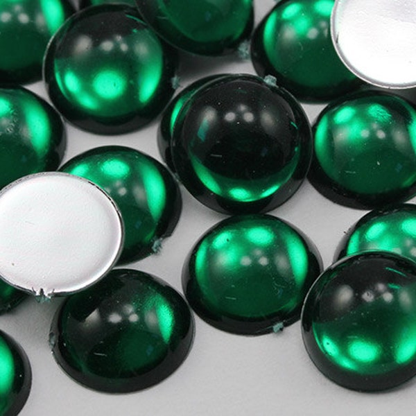 Green Emerald Flat Back Acrylic Pearl Cabochons Plastic Gems for Crafts Costume Embelishments Jewelry Card Making Cosplay Jewels - 8 Sizes