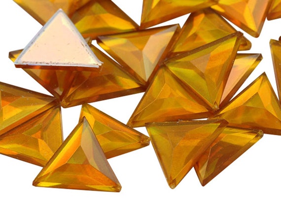 13mm Gold Topaz AB Flat Back Triangle Acrylic Gemstones 50 Pieces 