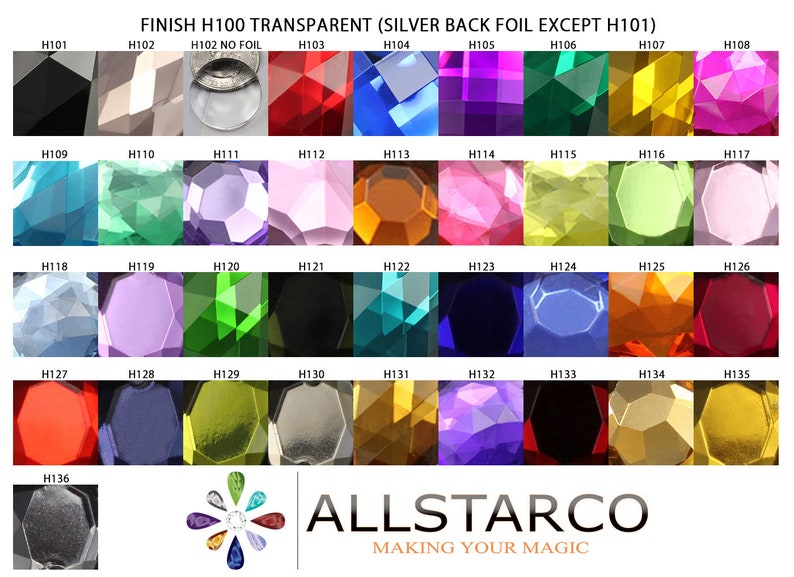 Allstarco Type H Color Card Custom Colors Gemstones Jewels Plastic Rhinestones Acrylic Stones wholesale personalized businesssilver foil design bulk b2b