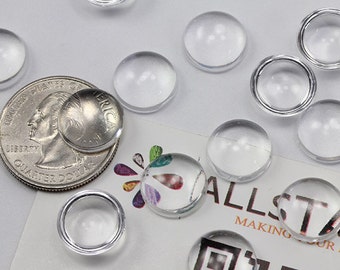 13mm 33/64" Round Clear Magnifying Transparent Loose Acrylic Flat Back Cabochons High Quality Pro Grade - 50 Pieces