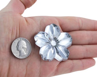 50mm Extra Large Crystal Clear Flower Flat Back Rhinestones, Cosplay Prop Gems - 4 Pieces