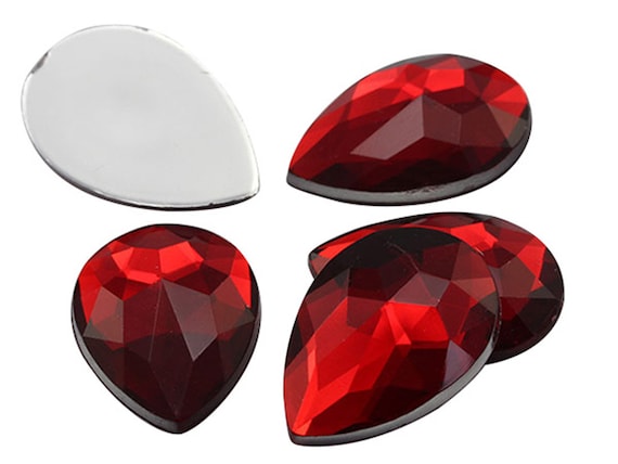 Red Ruby Teardrop Rhinestones Flat Back for Jewelry, Cosplay, Crafts. Color  H103 4 Sizes 