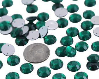 12mm 1/2" Green Emerald Acrylic Sew-On Rhinestones, Costume Making - 60 Pieces
