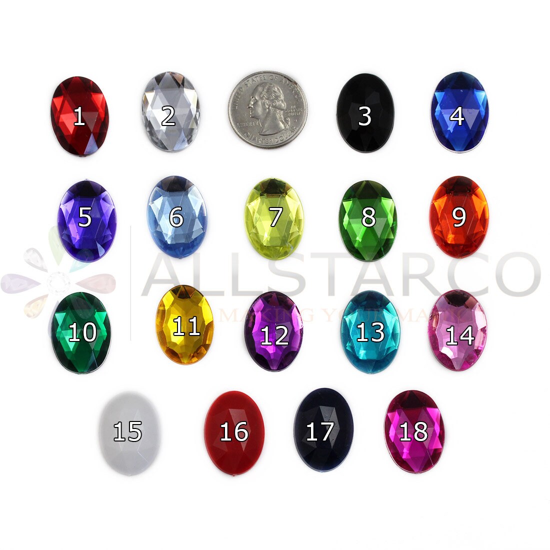 25 x 18 mm オーバルアクリルラインストーン 1インチ コスチューム製作