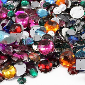 Bulk Loose Sew On Gems Rhinestones Jewels Over 700 Pieces Assorted Colors & Sizes image 1