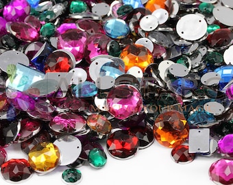 Bulk Loose Sew On Gems Rhinestones Jewels Over 700 Pieces Assorted Colors & Sizes