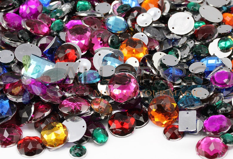 Bulk Loose Sew On Gems Rhinestones Jewels Over 700 Pieces Assorted Colors & Sizes image 1