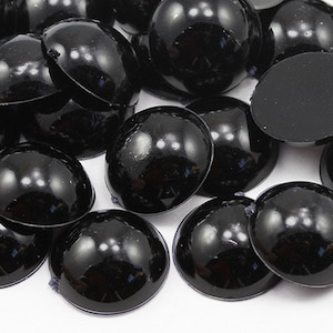 Cabujones de perlas acrílicas negras planas, gemas de plástico para manualidades, adornos de disfraces, joyería, tarjetas y cosplay (8 tamaños)