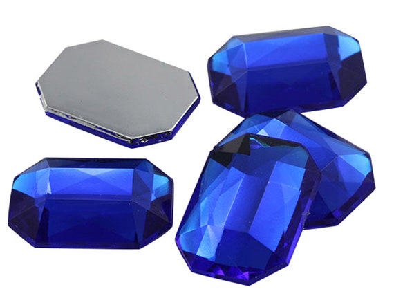 Blue Sapphire Flat Back Octagon Acrylic Rhinestones Plastic Gems