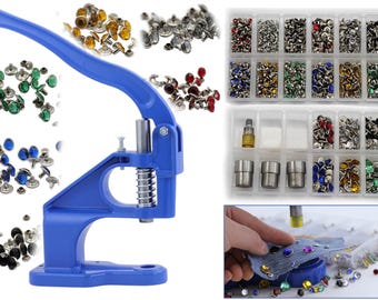 Rhinestone Rivet Stud Setter Kit - Includes over 1000 Pieces Dies Hand-press Machine Tool DIY Bracelet Garment Embellishment Bracelets Craft