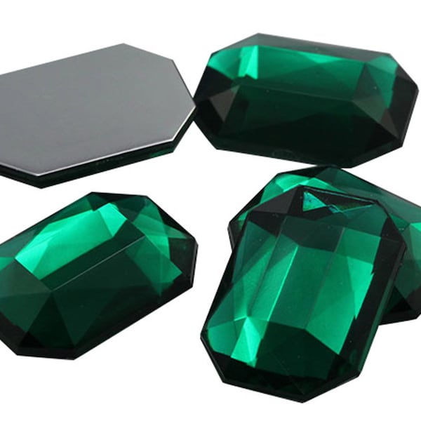 Green Emerald A10 Flat Back Octagon Acrylic Rhinestones Plastic Gems Cosplay Jewels Crafts Embelishments DIY Costumes Scrapbooking - 4 Sizes