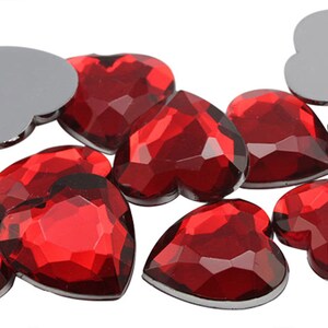 Extra Large Red Ruby Flat Back Heart Acrylic Jewels Plastic Rhinestones ...