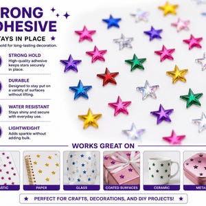 250 PCS Crystal Clear Acrylic Stick On Star Rhinestones Self Adhesive Gems Face Gems Body Art Jewels Scrapbooking Card Making 6mm 8mm 10mm image 4