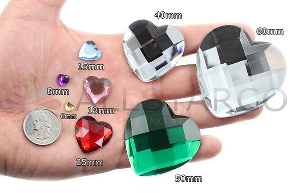 Giant Heart Gems Flat Back 50mm / 2 2 Pcs