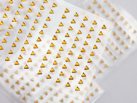 3mm Gold Topaz Stick on Triangle Mini Rhinestones Face Gems for