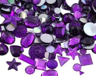 Purple Amethyst Mix Crafting Gems in Bulk Acrylic Flatback rhinestones, Assorted Sizes & Shapes Cosplay Embellishments Jewels Costume Making