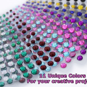 11 KLEUREN! 480 stks zelfklevende acrylsteentjes 4 mm 6 mm 8 mm plastic gezicht edelstenen plakken op haar kristal DIY kaarten uitnodigingen ambachten sticker