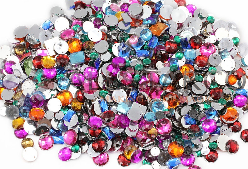 Bulk Loose Sew On Gems Rhinestones Jewels Over 700 Pieces Assorted Colors & Sizes image 2