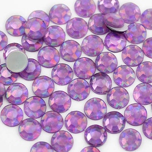 1000PCS Purple Amethyst AB Coating Loose Acrylic Round Flat Back Rhinestones Plastic Gems Crafts Rainbow Effect For Events, Cosplay, Decor