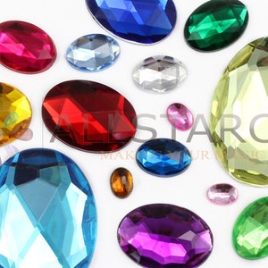 Assorted Colors Oval Shaped Plastic Acrylic Flat Back Rhinestones For Crafts Embellishments Card Invitations, Gemstones Allstarco Jewels, Jewelry Making, Cosplay, Props, DIY Projects, High Quality Premium Rhinestones for Garments Fashion Schools
