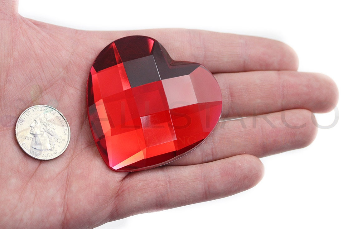 40mm Flat Back Heart Jewels – 4-Pack Large Acrylic Gems For Crafts & Costumes (Pro Grade)
