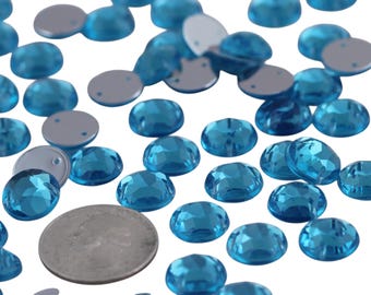 12mm 1/2" Blue Aqua Acrylic Sew-On Rhinestones, Costume Making - 60 Pieces