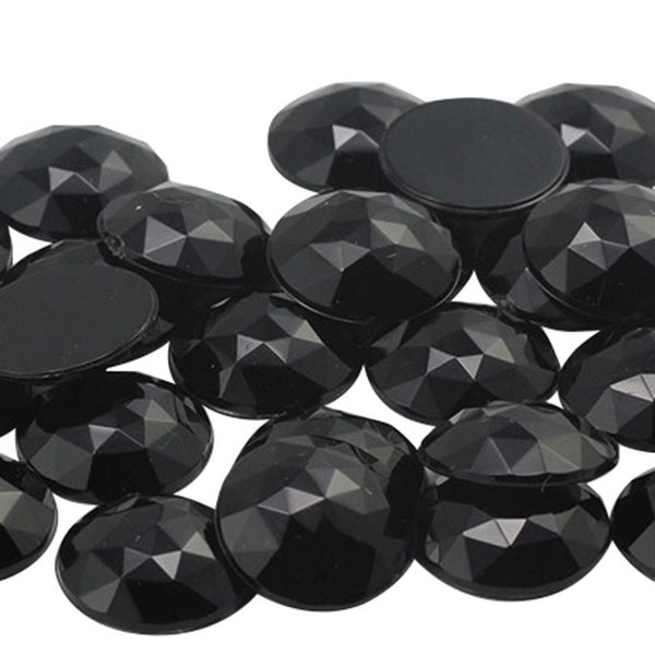 Jet Black Flat Back Round Acrylic Rhinestones Plastic Circle Gems For Costume Making Cosplay Jewels Embellishments Jewelry Making - 9 Sizes