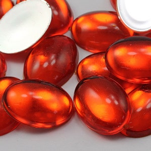 Cabochons de perles acryliques ovales à dos plat en jacinthe orange, pierres précieuses en plastique pour travaux manuels embellissements de costumes Fabrication de bijoux Bijoux cosplay - 3 tailles