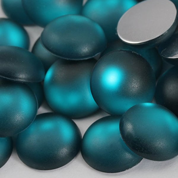 11mm Aqua H522 Flat Back Frosted Matte Moonglow Lunasoft Finish Loose Acrylic Round Pearl Cabochons - 50 Pieces