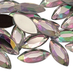 Crystal AB Navette Flat Back Acrylic Rhinestones Marquise Gems Crafts Eye Costume Embelishments Cards Jewels Jewelry Cosplay - 2 Sizes