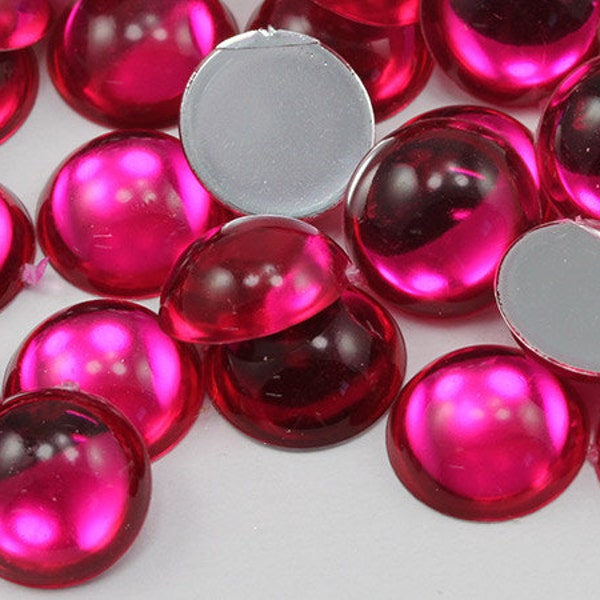 Pink Fuchsia MAR09 lat Back Acrylic Pearl Cabochons Plastic Gems for Crafts Costume Embelishments Jewelry Card Making Cosplay Jewels  7 Size