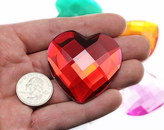 2" 50mm Acrylic Heart Costume Crystal Gemstones Lightweight, Large Gems for DIY Cosplay High Quality Pro Grade - 9 Available Colors