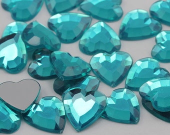 15mm Blue Zircon Flat Back Heart Acrylic Jewels Plastic Rhinestones For Scrapbooking and Jewelry Making Costume Gems - 40 Pieces