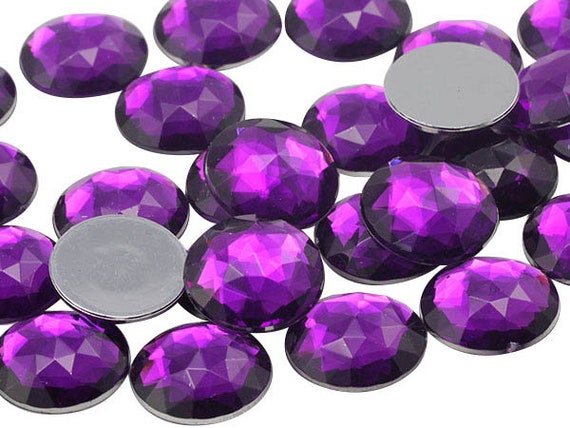 25mm amethyst round faceted glass jewel flat back 