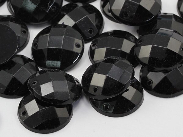 Jet Black CH37 Round Flat Back Loose Acrylic Sew On Beads for Crafts - 5 Available Sizes