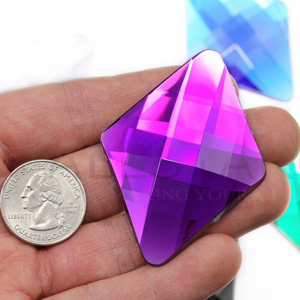Extra Large Purple Amethyst Flat Back Diamond Acrylic Rhinestones Plastic Gemstones Crafts Cosplay Props Display Embellishments 3 Sizes