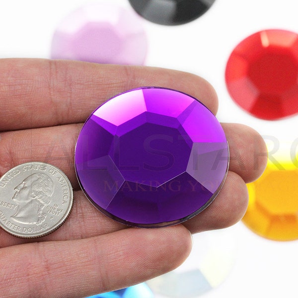 45mm 1-49/64" Acrylic Round Self Adhesive Costume Gemstones Large Stick On Gems for DIY Cosplay High Quality Sticker - 7 Available Colors