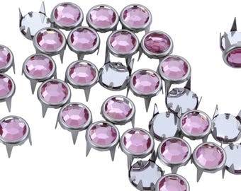 Recambios de diamantes de imitación de rosa rosa con gemas preajustadas, no se oxidan, para adornos de prendas, trabajos en cuero y manualidades (5 tamaños)