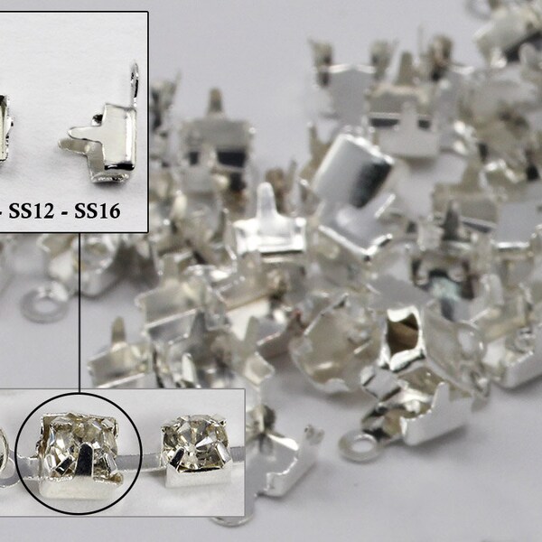 SS8 SS12 SS16 Silver Crystal Rhinestone Cup Chain Ends For Jewelry Making - 20 Pieces