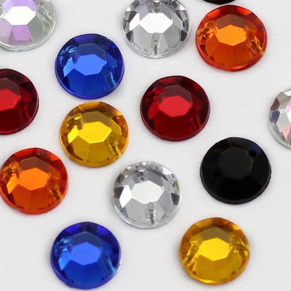 10mm Loose Acrylic Sew On Flat Back Round Strass Perles Bijoux, 7 Couleurs Disponibles - 70 Pièces