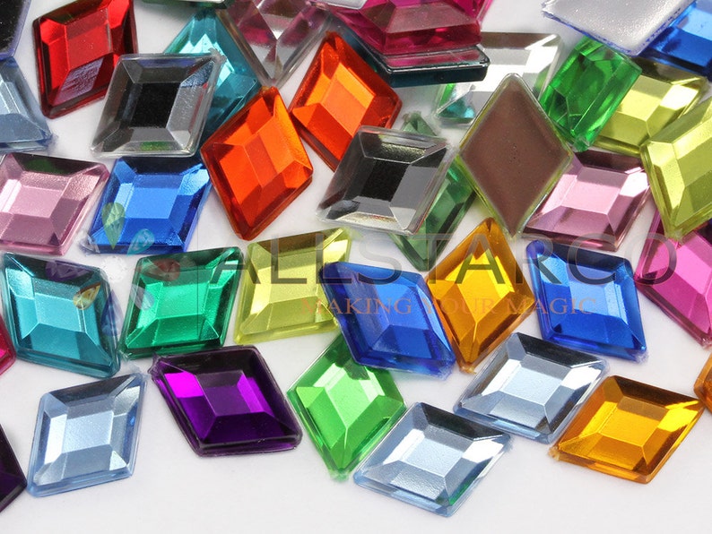 Diamond Assorted Colours Plastic Acrylic Flat Back Rhinestones For Crafts Embellishments Card Invitations, Gemstones Allstarco Jewels, Jewelry Making, Cosplay, Props, DIY Projects, High Quality Premium Rhinestones for Garments Fashion Schools