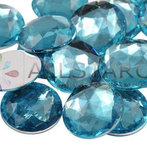 Diamantes de imitación acrílicos redondos de color azul aguamarina claro con parte trasera plana, gemas circulares de plástico para confección de disfraces, joyas de cosplay, manualidades y adornos, 9 tamaños