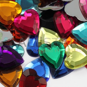 15mm Assorted Colors Mix Flat Back Heart Acrylic Jewels Plastic Rhinestones For Scrapbooking and Jewelry Making Costume Gems - 120 Pieces