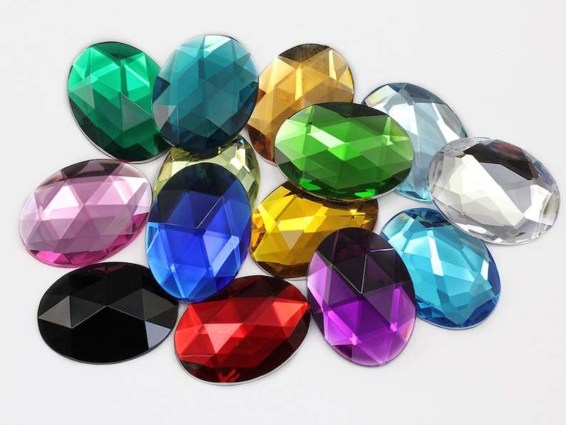 Assorted Colors Oval Shaped Plastic Acrylic Flat Back Rhinestones For Crafts Embellishments Card Invitations, Gemstones Allstarco Jewels, Jewelry Making, Cosplay, Props, DIY Projects, High Quality Premium Rhinestones for Garments Fashion Schools