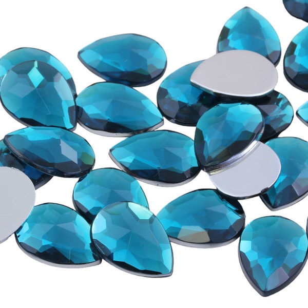 Blue Aquamarine Teardrop Flat Back Acrylic Rhinestones Plastic Craft Gems Cosplay Jewel Costume Making Gemstone Display Pop Jewellery 4 Size