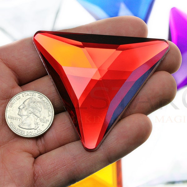 68mm Red Ruby H103 Flat Back Large Triangle Costume Gems High Quality Pro Grade Indivually Wrapped - 2 Pieces