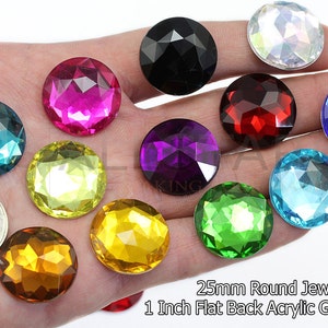 Round Assorted Colors 25mm Plastic Acrylic Flat Back Rhinestones For Crafts Embellishments Card Invitations, Gemstones Allstarco Jewels, Jewelry Making, Cosplay, Props, DIY Projects, Flat Back Gems Premium Rhinestones for Garments,Jewelry Making