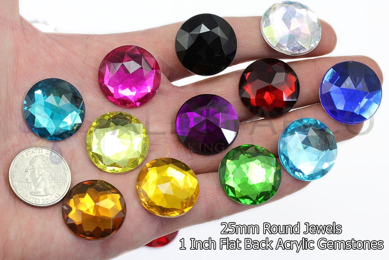 Round Assorted Colors 25mm Plastic Acrylic Flat Back Rhinestones For Crafts Embellishments Card Invitations, Gemstones Allstarco Jewels, Jewelry Making, Cosplay, Props, DIY Projects, Flat Back Gems Premium Rhinestones for Garments,Jewelry Making