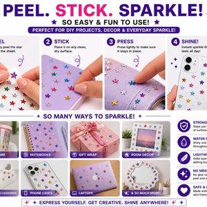 250 PCS Crystal Clear Acrylic Stick On Star Rhinestones Self Adhesive Gems Face Gems Body Art Jewels Scrapbooking Card Making 6mm 8mm 10mm image 6